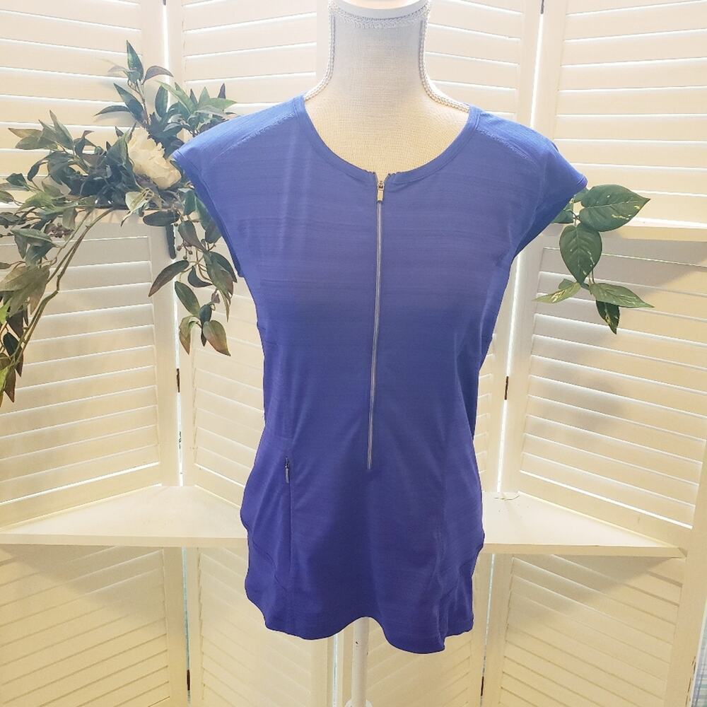 ATHLETA PURPLE ATHLETIC SHORT SLEEVE ZIP TOP SIZE LARGE